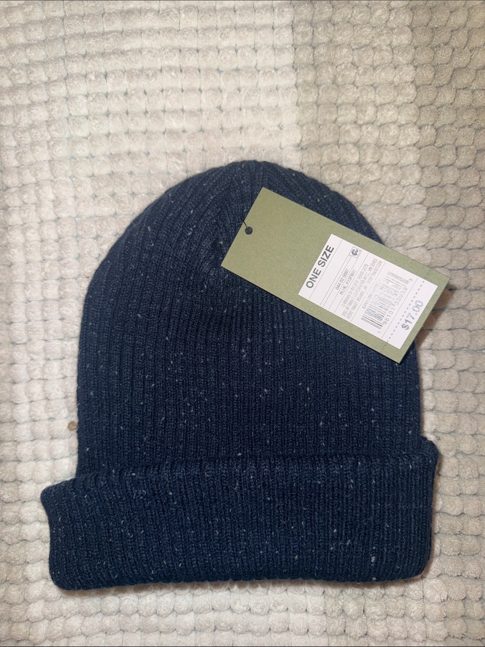 Men's Navy Ribbed Knit Cuffed Beanie - One Size
